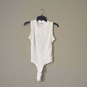 Madewell Ribbed Tank Bodysuit Cream Open Back Sleeveless Snap Closure Size S